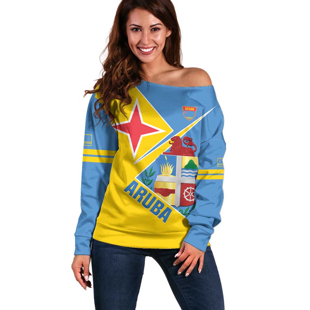 Custom Aruba Football Off Shoulder Sweater 2025 Coat Of Arms Style