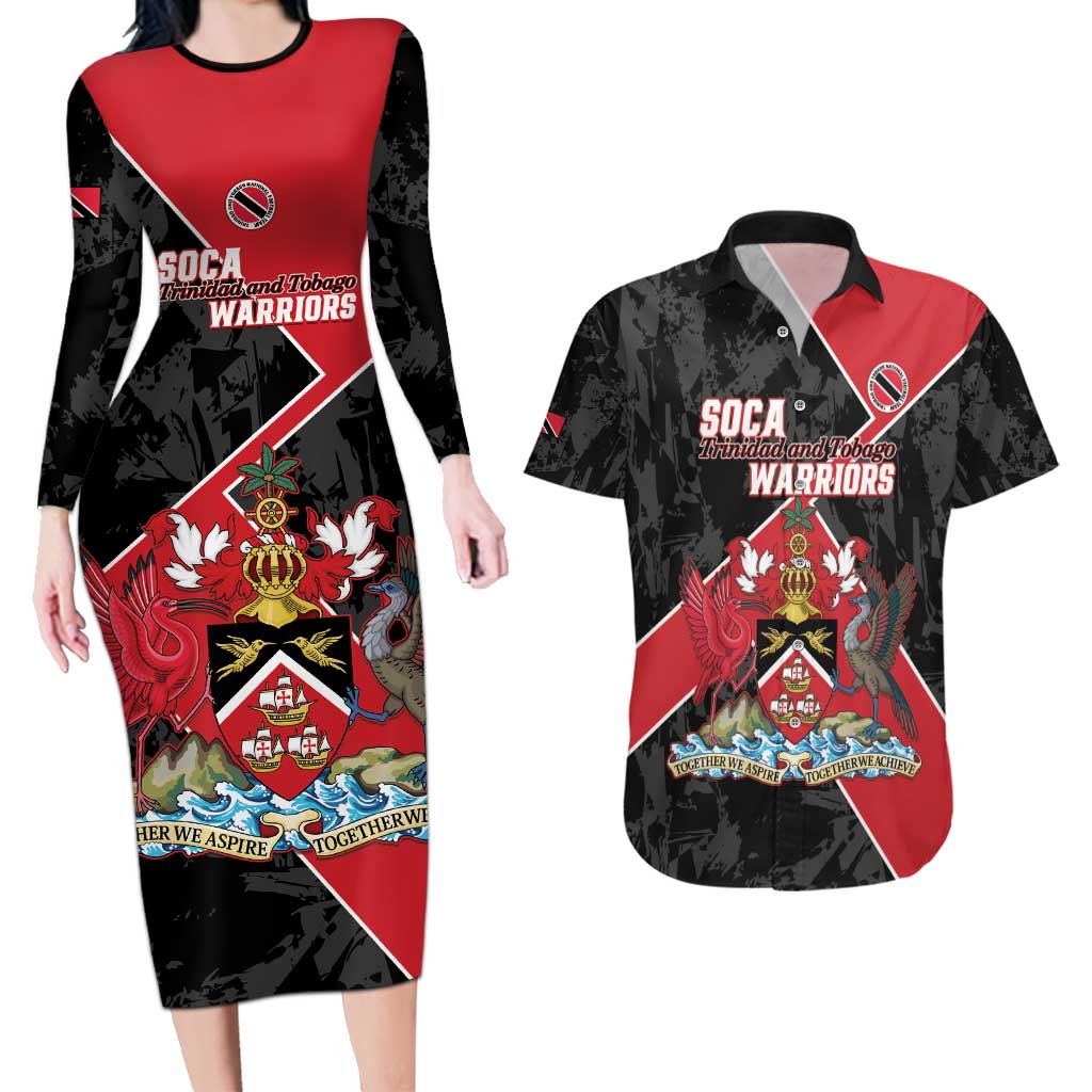 Custom Trinidad and Tobago Football Couples Matching Long Sleeve Bodycon Dress and Hawaiian Shirt 2025 Go Soca Warriors