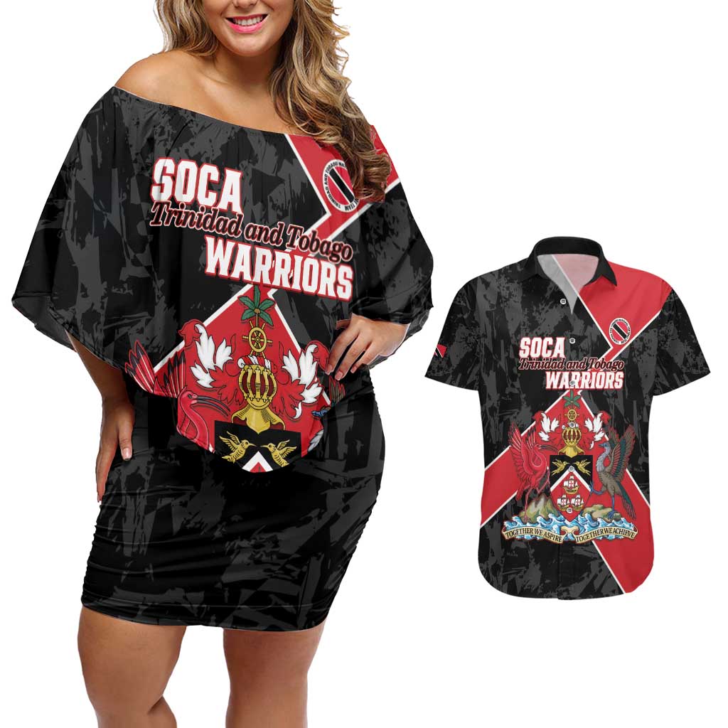 Custom Trinidad and Tobago Football Couples Matching Off Shoulder Short Dress and Hawaiian Shirt 2025 Go Soca Warriors