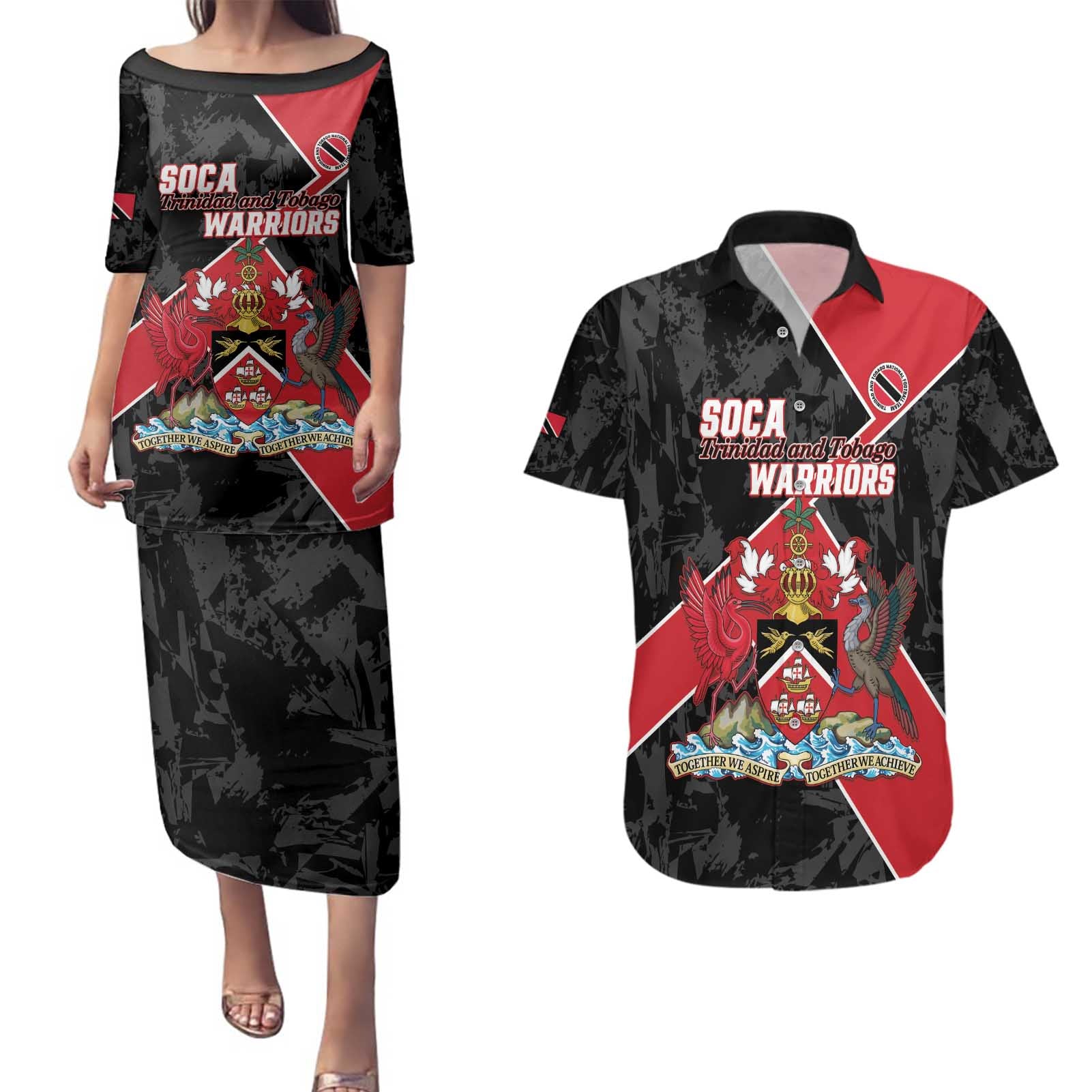 Custom Trinidad and Tobago Football Couples Matching Puletasi and Hawaiian Shirt 2025 Go Soca Warriors