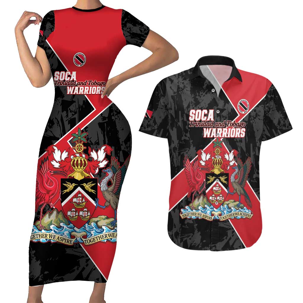 Custom Trinidad and Tobago Football Couples Matching Short Sleeve Bodycon Dress and Hawaiian Shirt 2025 Go Soca Warriors