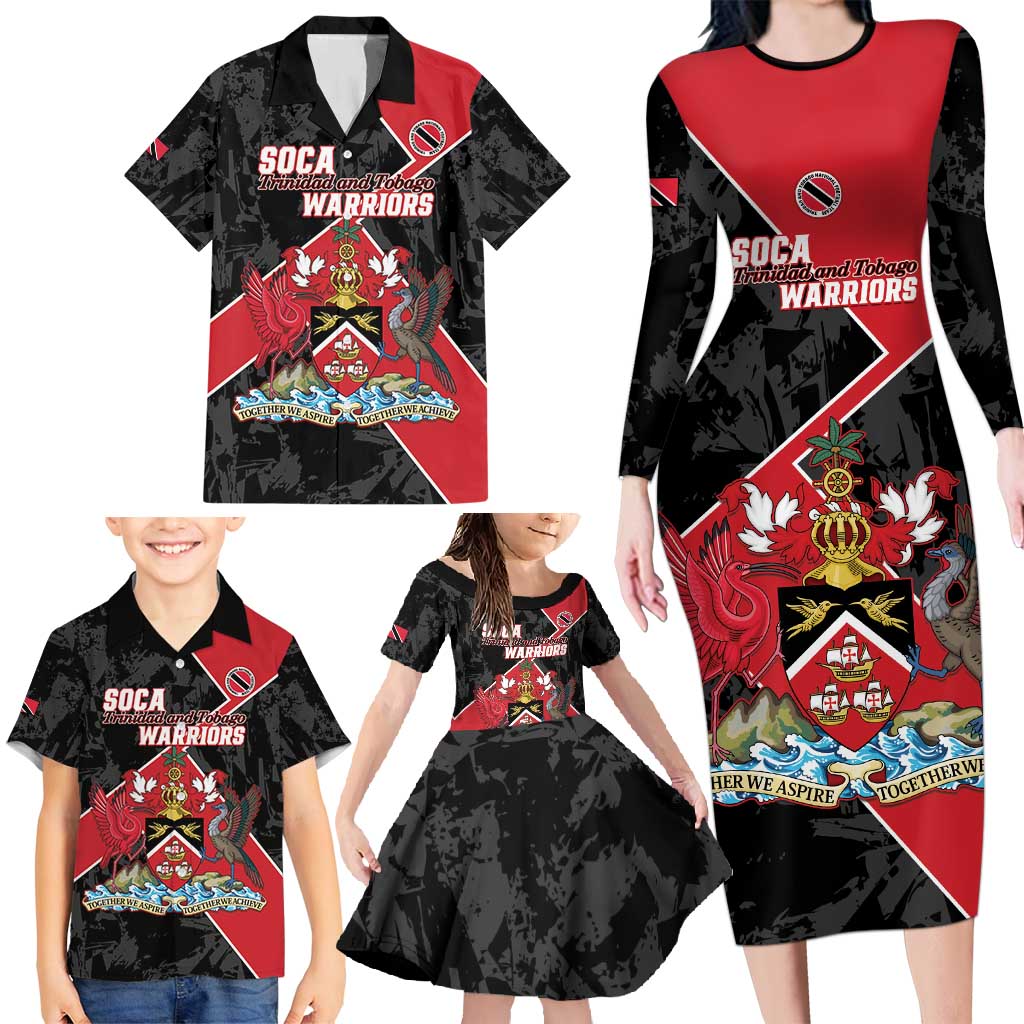 Custom Trinidad and Tobago Football Family Matching Long Sleeve Bodycon Dress and Hawaiian Shirt 2025 Go Soca Warriors