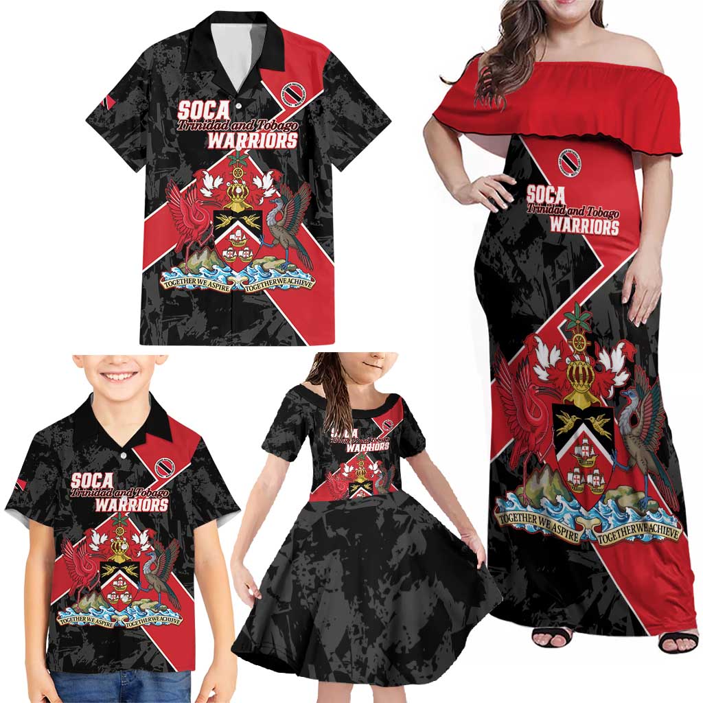 Custom Trinidad and Tobago Football Family Matching Off Shoulder Maxi Dress and Hawaiian Shirt 2025 Go Soca Warriors