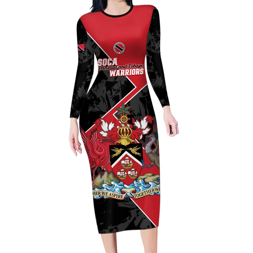 Custom Trinidad and Tobago Football Long Sleeve Bodycon Dress 2025 Go Soca Warriors