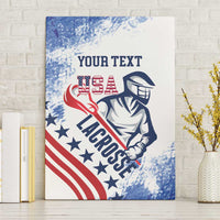 Custom lacrosse canvas wall art with grunge USA flag colors and “YOUR TEXT”