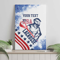 Custom lacrosse-themed canvas wall art with USA flag grunge and “YOUR TEXT”