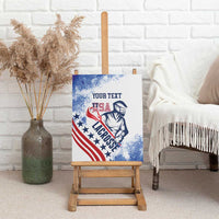 Custom lacrosse canvas wall art featuring USA flag grunge and “YOUR TEXT”
