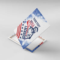 Rotated custom lacrosse canvas wall art with USA flag grunge and “YOUR TEXT”