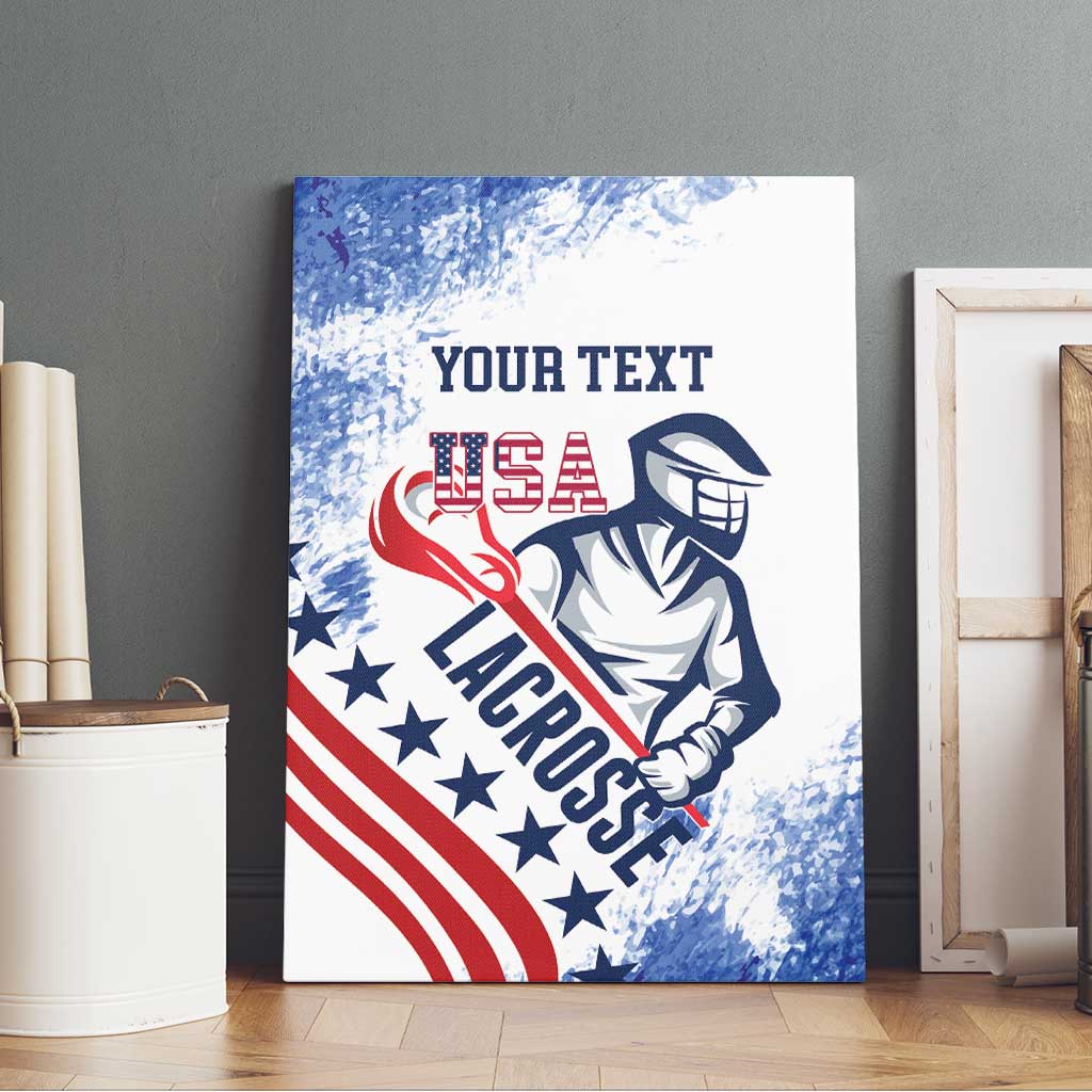 Custom lacrosse canvas wall art with grunge USA flag design and “YOUR TEXT”