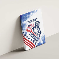 Wall-hung custom lacrosse canvas wall art with USA flag grunge and “YOUR TEXT”