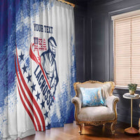 Blue-white lacrosse window curtains with custom text and grunge splash print