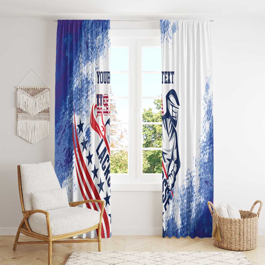 Blue and white lacrosse window curtains with grunge print and custom text