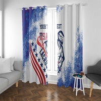 Full-length lacrosse window curtains, blue grunge print with U.S. emblem and custom text