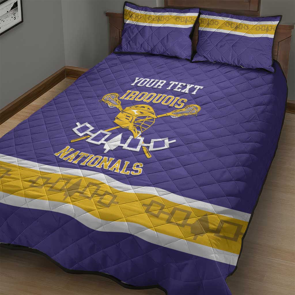 Purple quilt bed set with IROQUOIS crest, YOUR TEXT and NATIONALS, yellow stripe