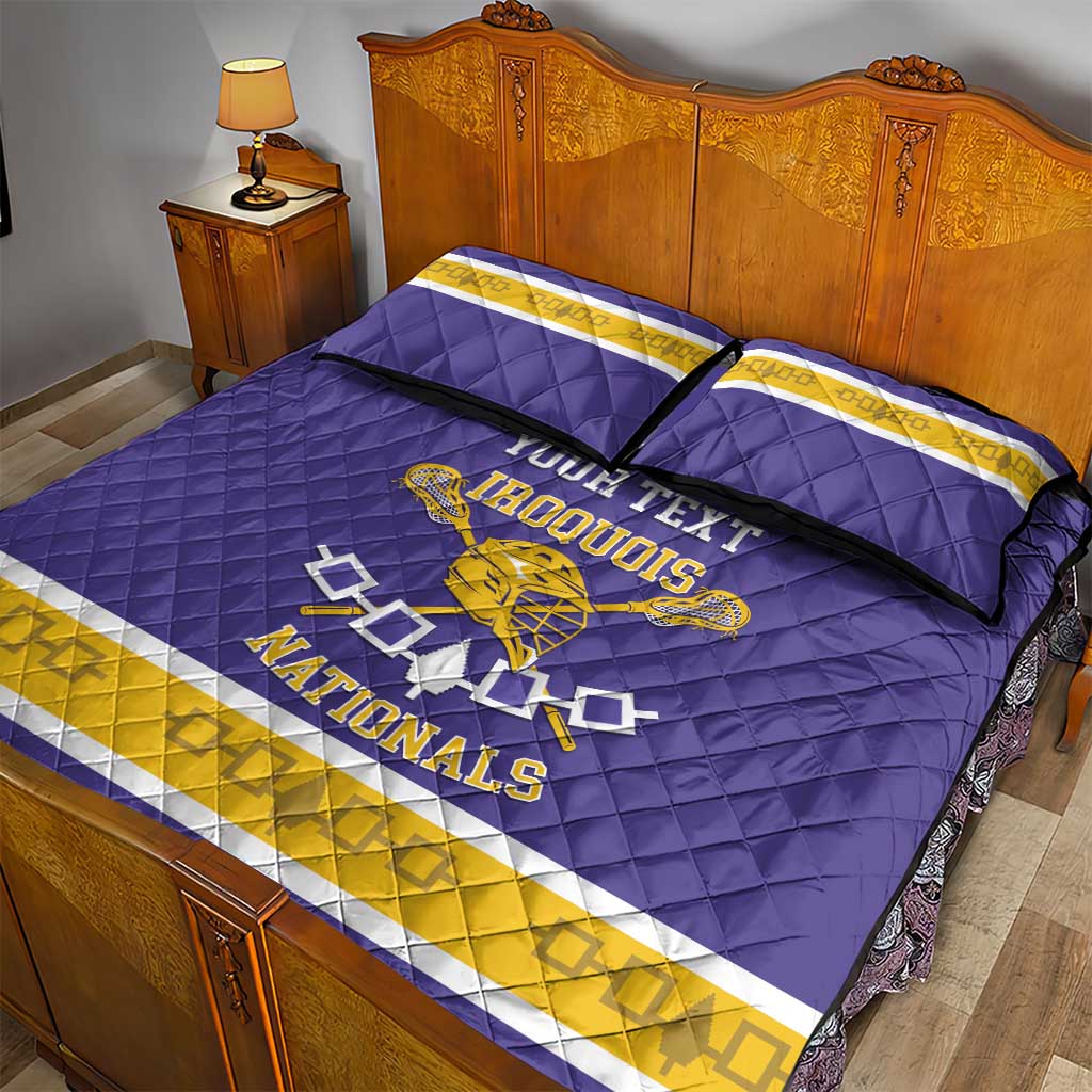 Purple quilt bed set with black piping, IROQUOIS crest, YOUR TEXT and NATIONALS, yellow stripe
