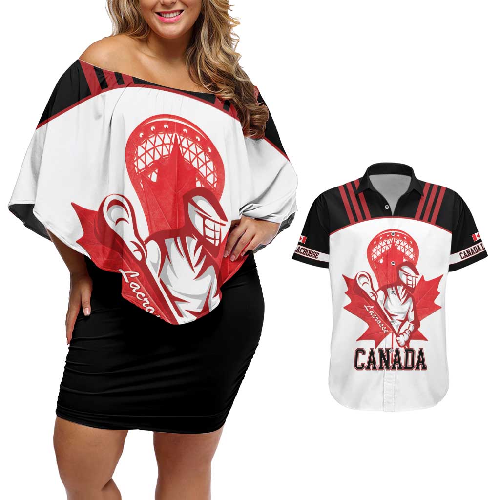 Custom Canada Lacrosse Couples Matching Off Shoulder Short Dress and Hawaiian Shirt Go Champions Maple Leaf