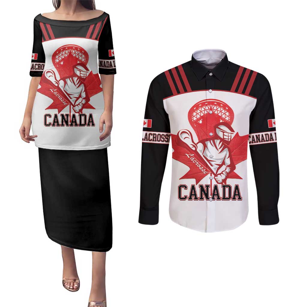 Custom Canada Lacrosse Couples Matching Puletasi and Long Sleeve Button Shirt Go Champions Maple Leaf