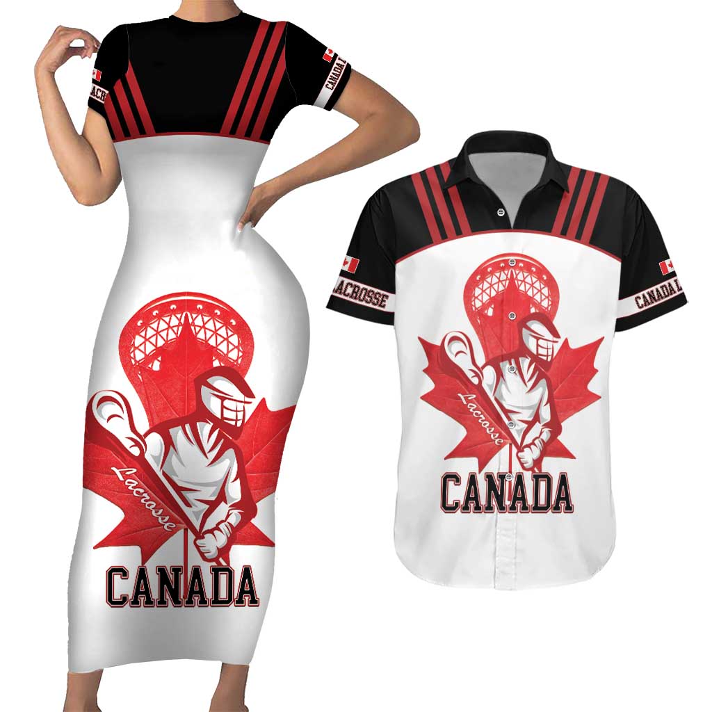 Custom Canada Lacrosse Couples Matching Short Sleeve Bodycon Dress and Hawaiian Shirt Go Champions Maple Leaf