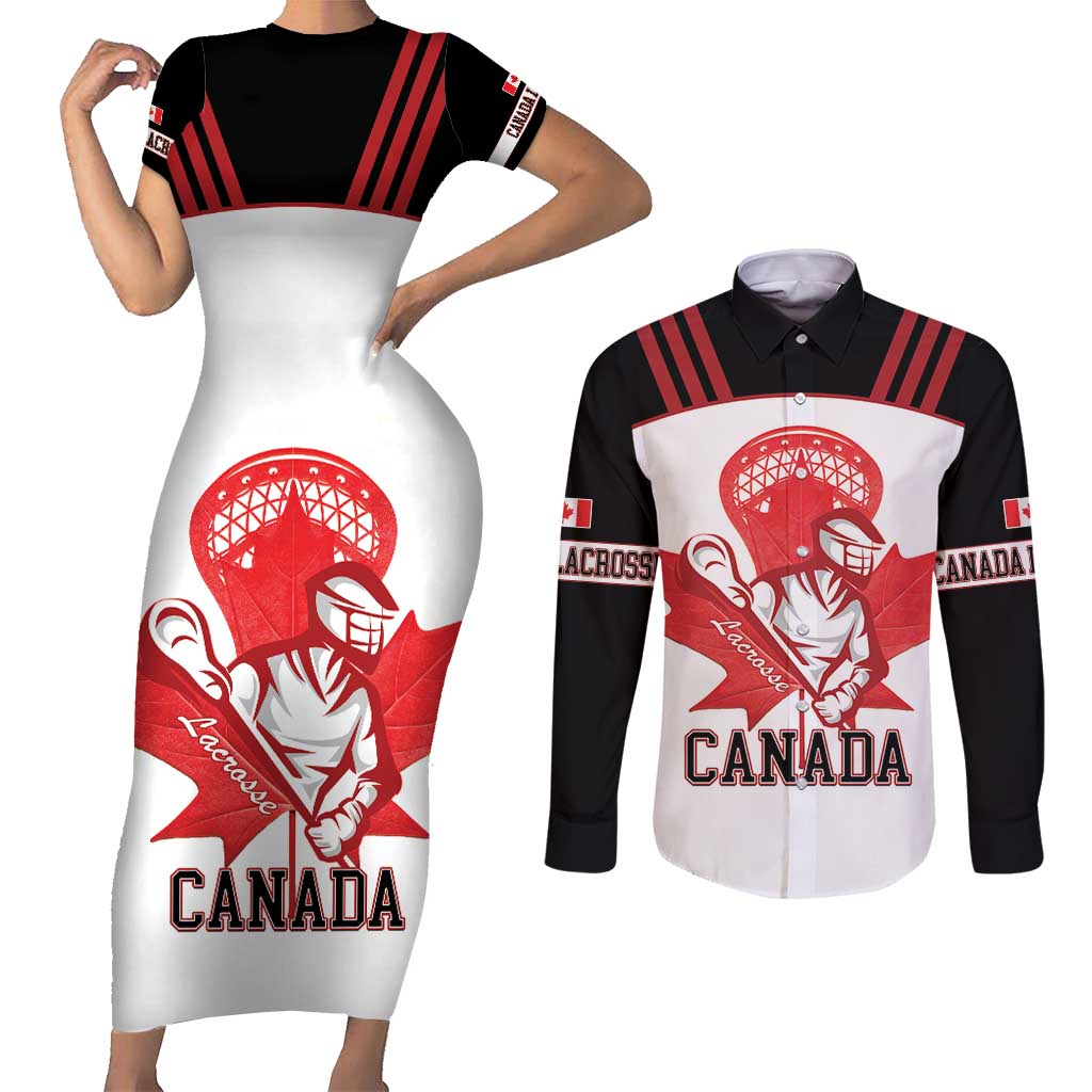 Custom Canada Lacrosse Couples Matching Short Sleeve Bodycon Dress and Long Sleeve Button Shirt Go Champions Maple Leaf