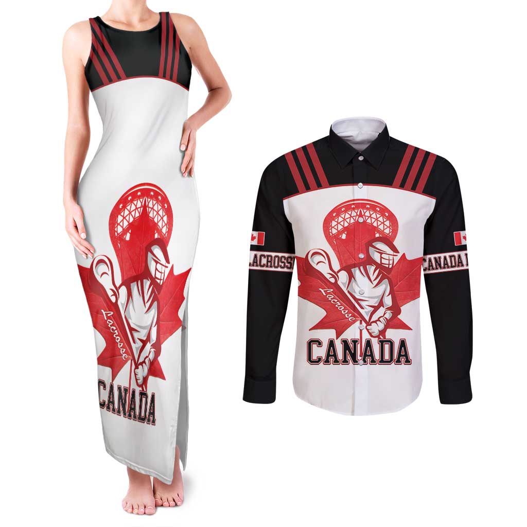 Custom Canada Lacrosse Couples Matching Tank Maxi Dress and Long Sleeve Button Shirt Go Champions Maple Leaf