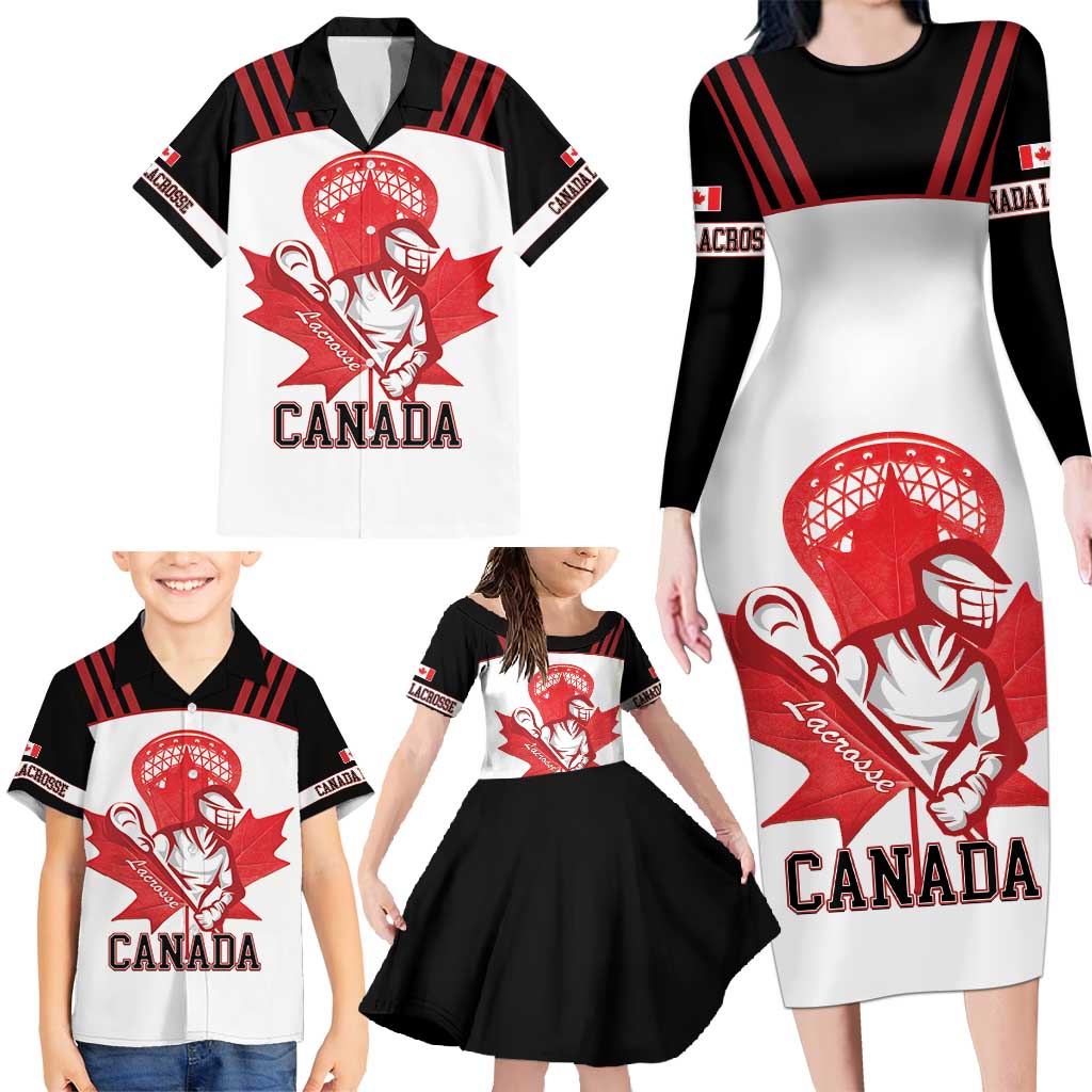 Custom Canada Lacrosse Family Matching Long Sleeve Bodycon Dress and Hawaiian Shirt Go Champions Maple Leaf