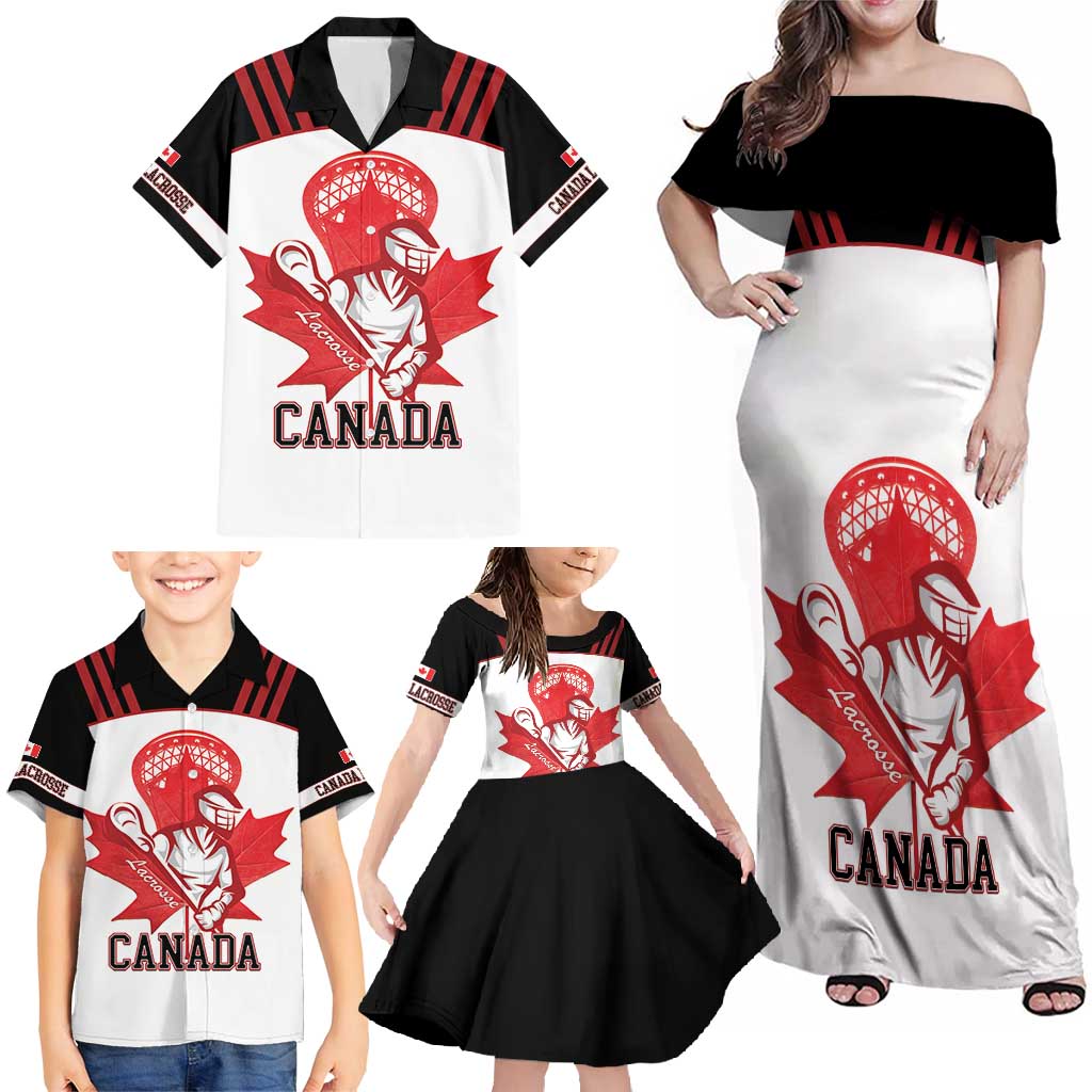 Custom Canada Lacrosse Family Matching Off Shoulder Maxi Dress and Hawaiian Shirt Go Champions Maple Leaf