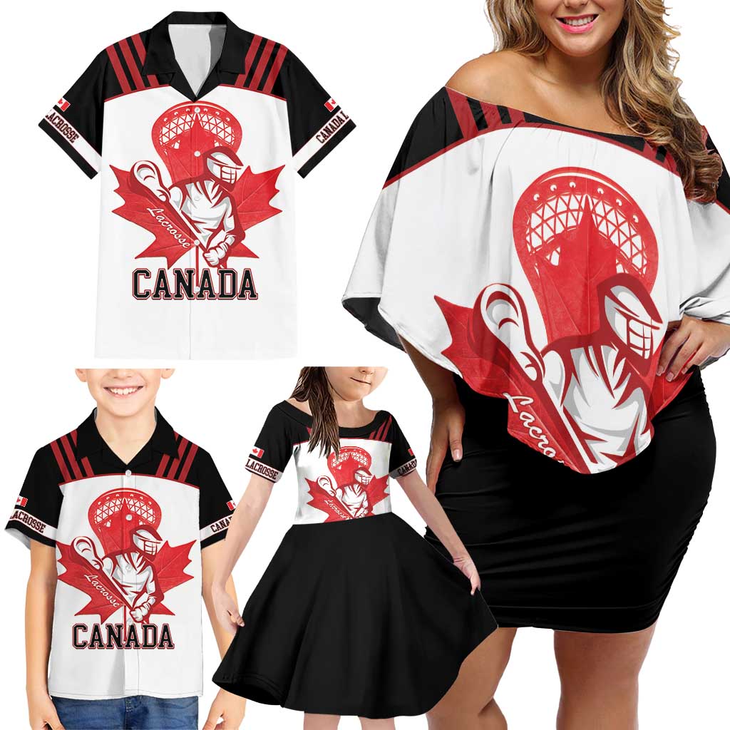 Custom Canada Lacrosse Family Matching Off Shoulder Short Dress and Hawaiian Shirt Go Champions Maple Leaf