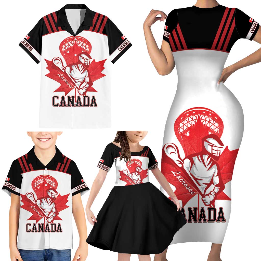 Custom Canada Lacrosse Family Matching Short Sleeve Bodycon Dress and Hawaiian Shirt Go Champions Maple Leaf