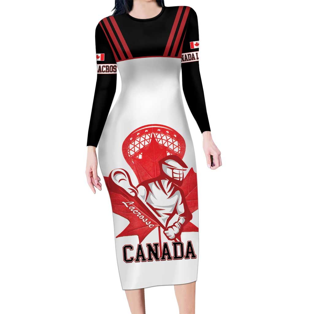 Custom Canada Lacrosse Long Sleeve Bodycon Dress Go Champions Maple Leaf