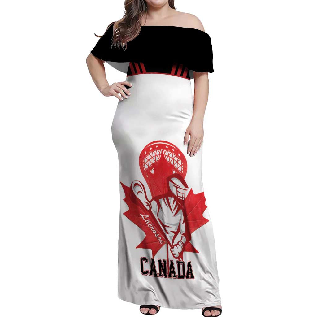 Custom Canada Lacrosse Off Shoulder Maxi Dress Go Champions Maple Leaf