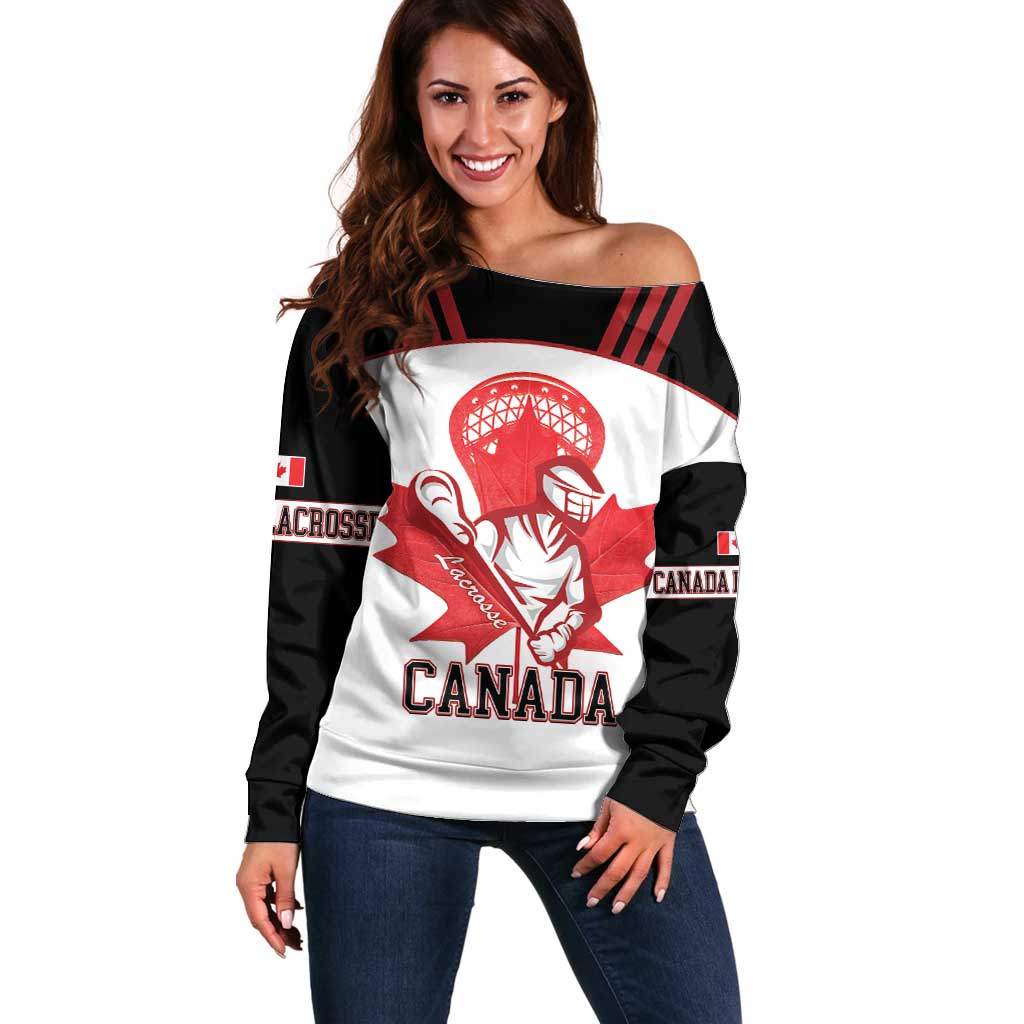 Custom Canada Lacrosse Off Shoulder Sweater Go Champions Maple Leaf