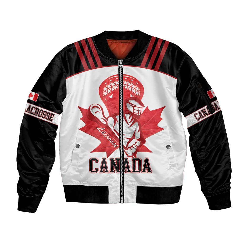 Custom Canada Lacrosse Sleeve Zip Bomber Jacket Go Champions Maple Leaf