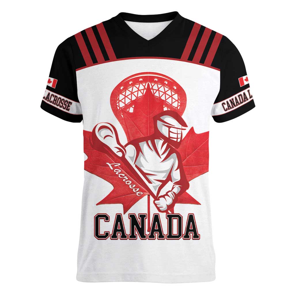 Custom Canada Lacrosse Women V-Neck T-Shirt Go Champions Maple Leaf