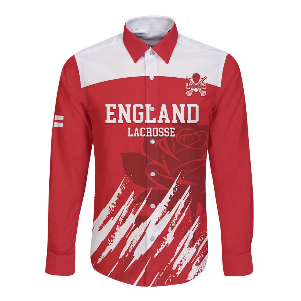 Custom England Lacrosse Long Sleeve Button Shirt Go Champions Rose