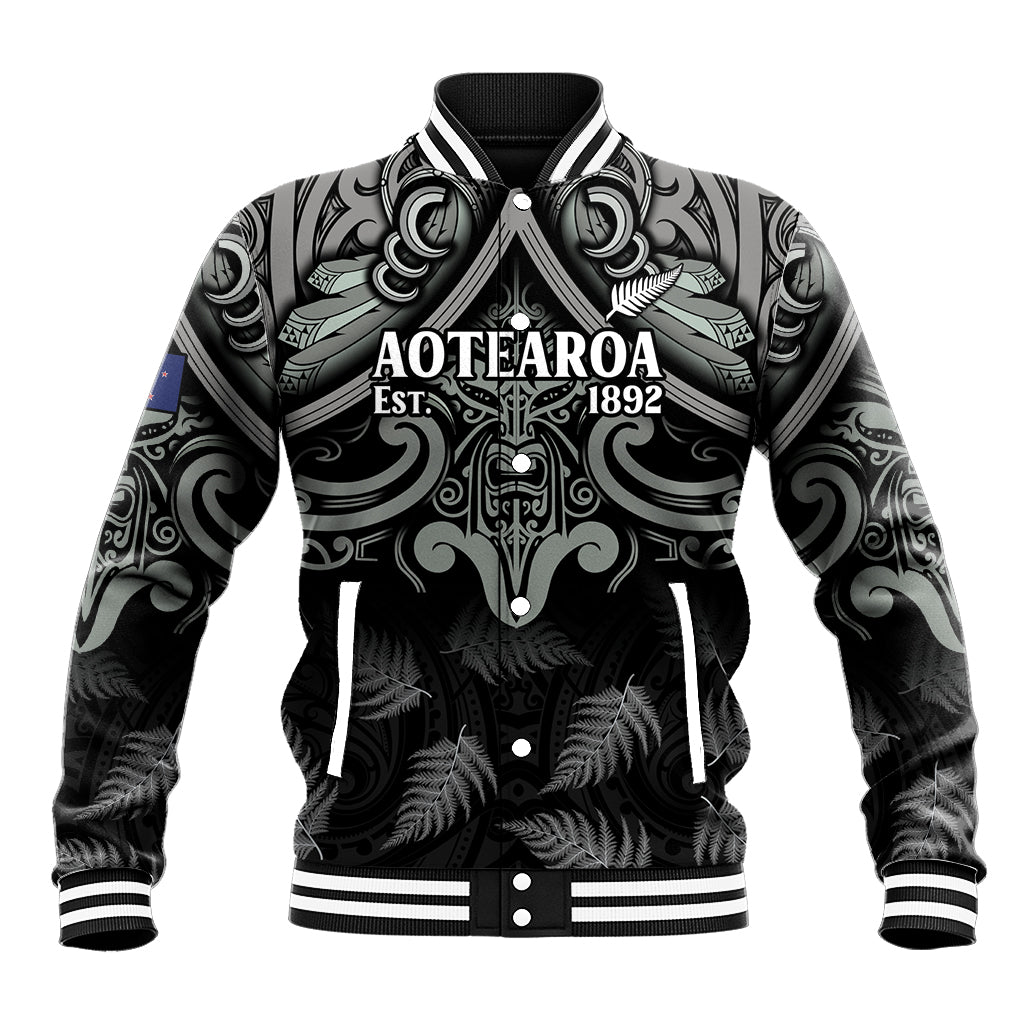 Custom New Zealand Silver Fern Rugby Baseball Jacket All Black Since 1892 Aotearoa Moko Maori - Wonder Print Shop