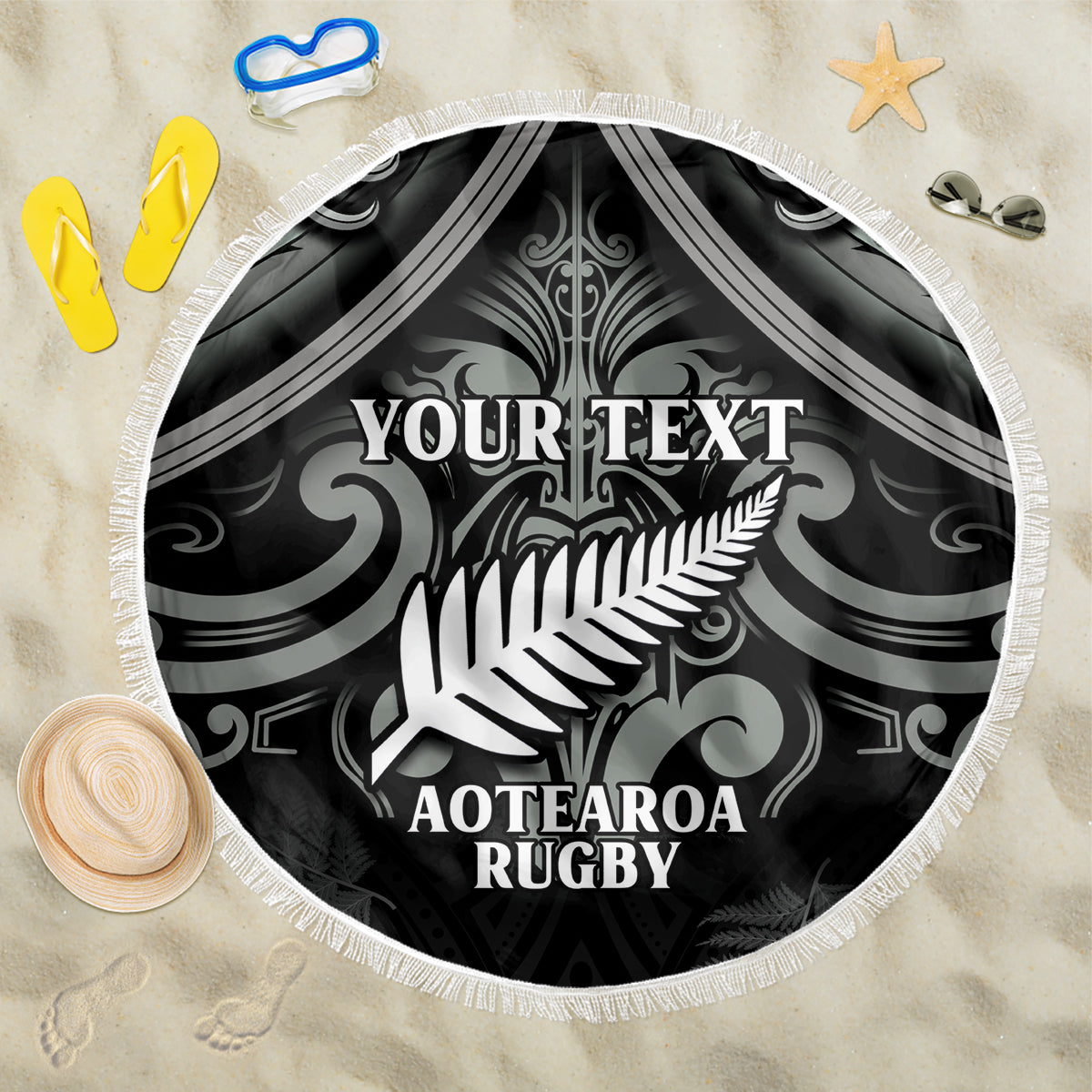 Custom New Zealand Silver Fern Rugby Beach Blanket All Black Since 1892 Aotearoa Moko Maori - Wonder Print Shop