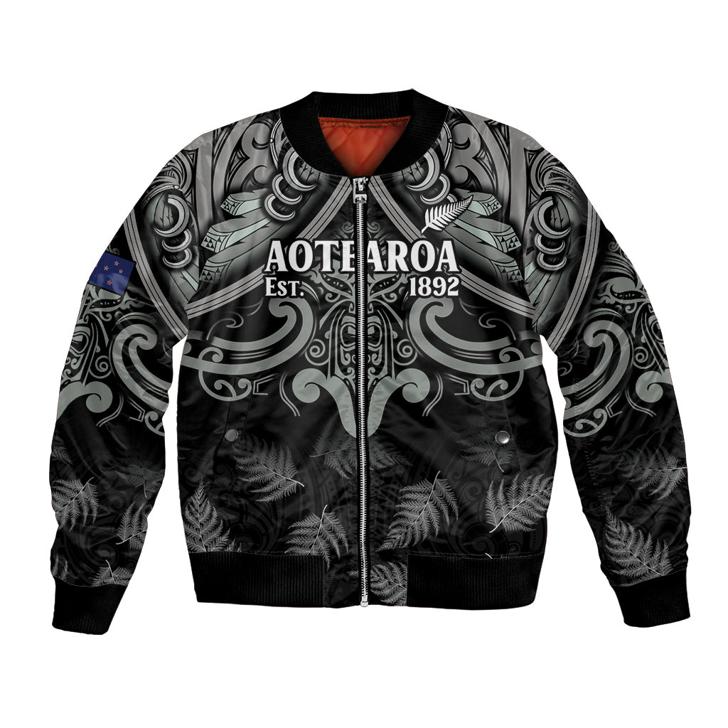 Custom New Zealand Silver Fern Rugby Bomber Jacket All Black Since 1892 Aotearoa Moko Maori - Wonder Print Shop