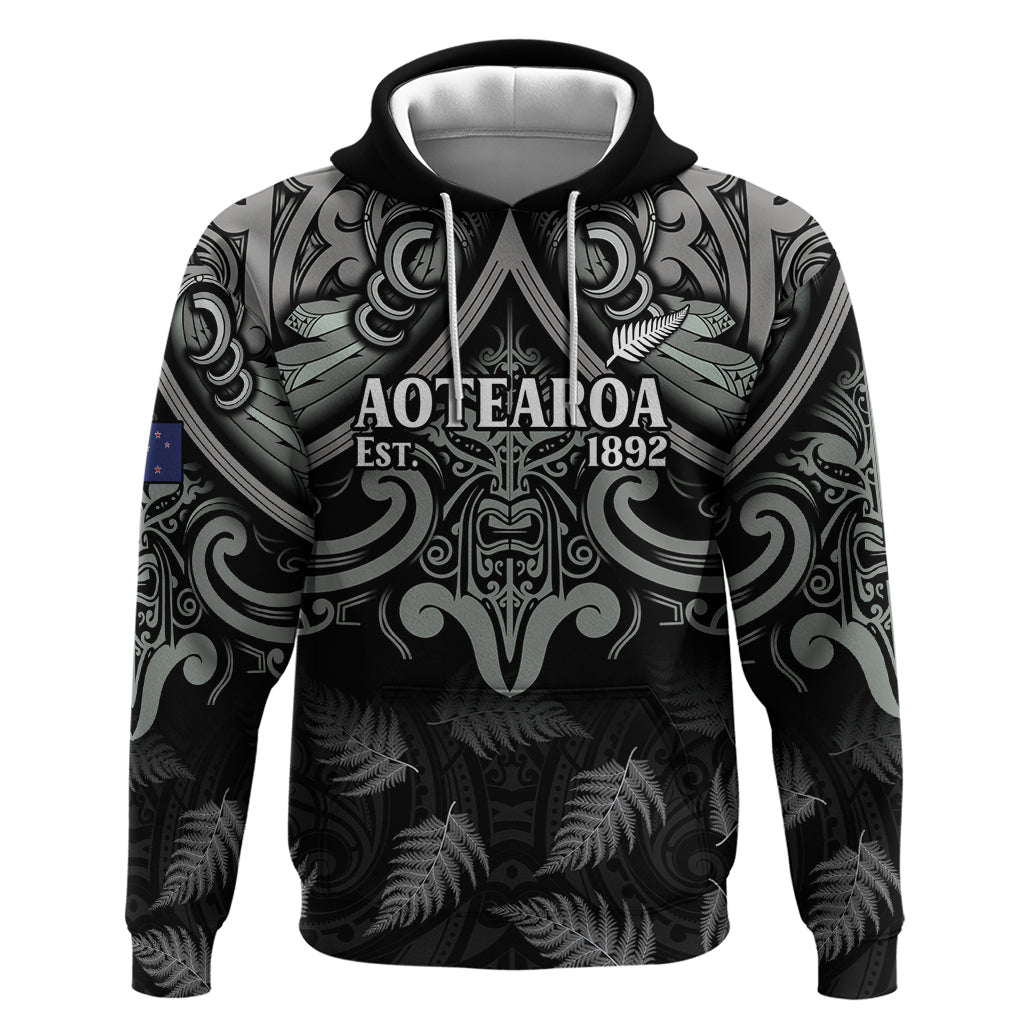 Custom New Zealand Silver Fern Rugby Hoodie All Black Since 1892 Aotearoa Moko Maori - Wonder Print Shop