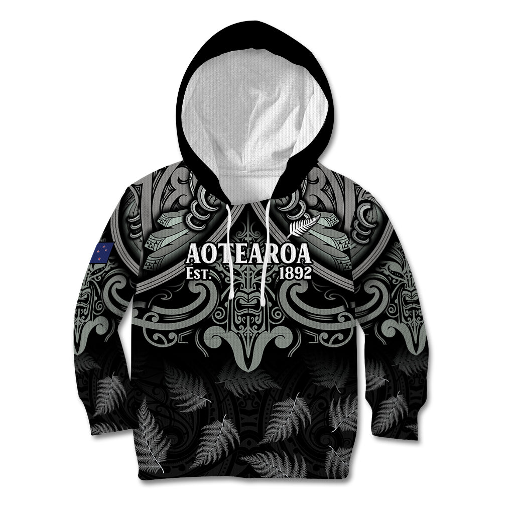 Custom New Zealand Silver Fern Rugby Kid Hoodie All Black Since 1892 Aotearoa Moko Maori - Wonder Print Shop