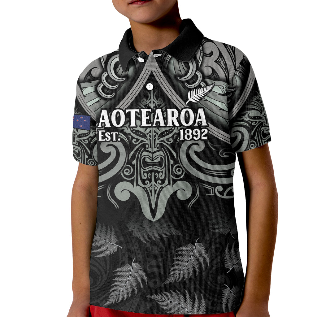 Custom New Zealand Silver Fern Rugby Kid Polo Shirt All Black Since 1892 Aotearoa Moko Maori - Wonder Print Shop