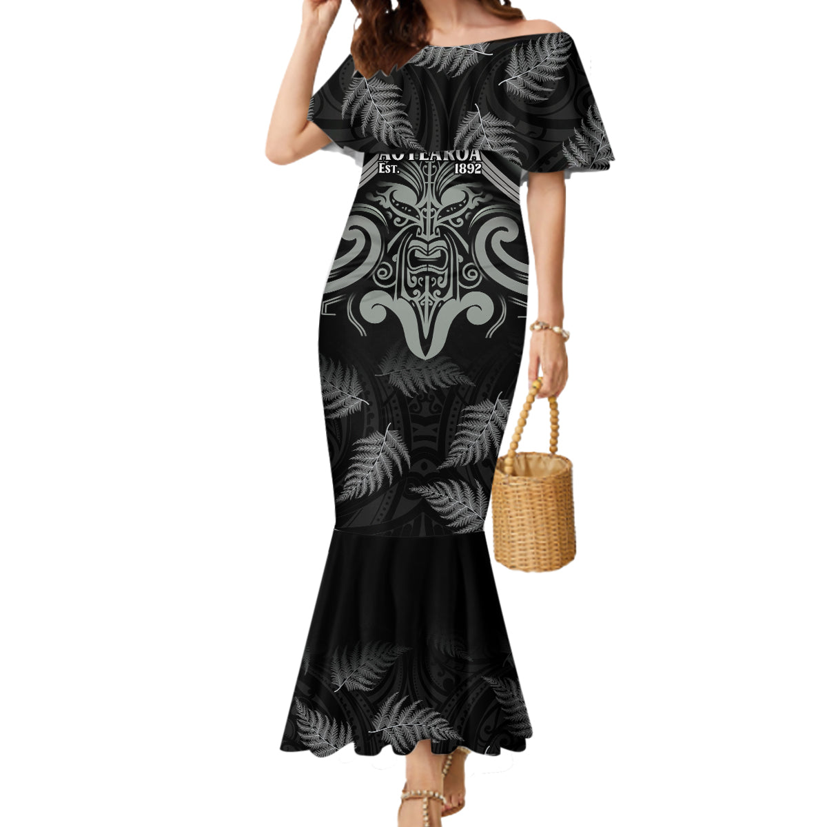 Custom New Zealand Silver Fern Rugby Mermaid Dress All Black Since 1892 Aotearoa Moko Maori - Wonder Print Shop