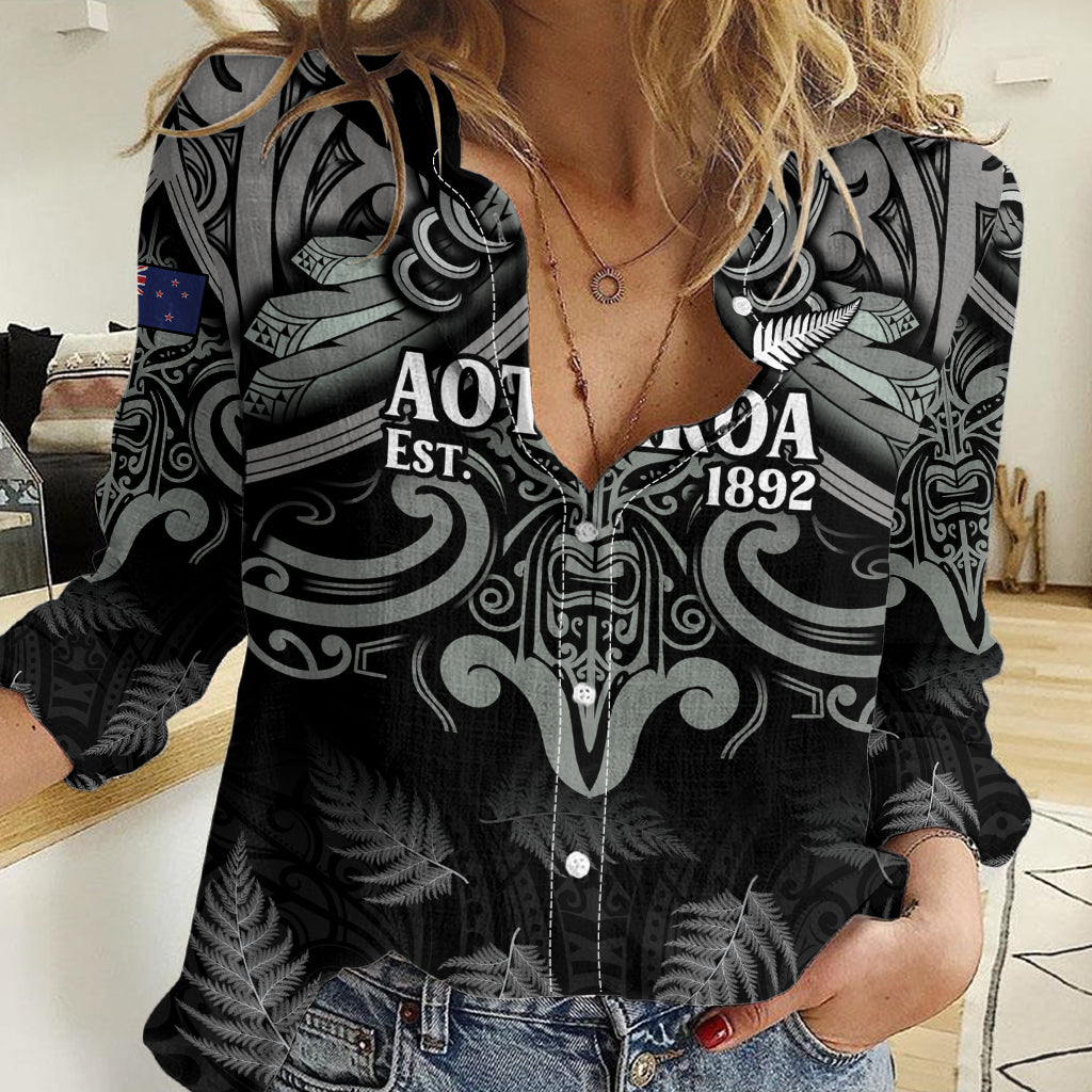 Custom New Zealand Silver Fern Rugby Women Casual Shirt All Black Since 1892 Aotearoa Moko Maori - Wonder Print Shop