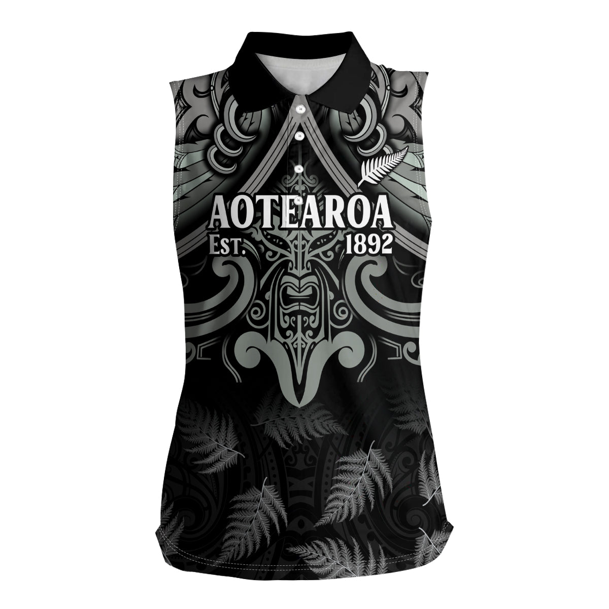 Custom New Zealand Silver Fern Rugby Women Sleeveless Polo Shirt All Black Since 1892 Aotearoa Moko Maori - Wonder Print Shop