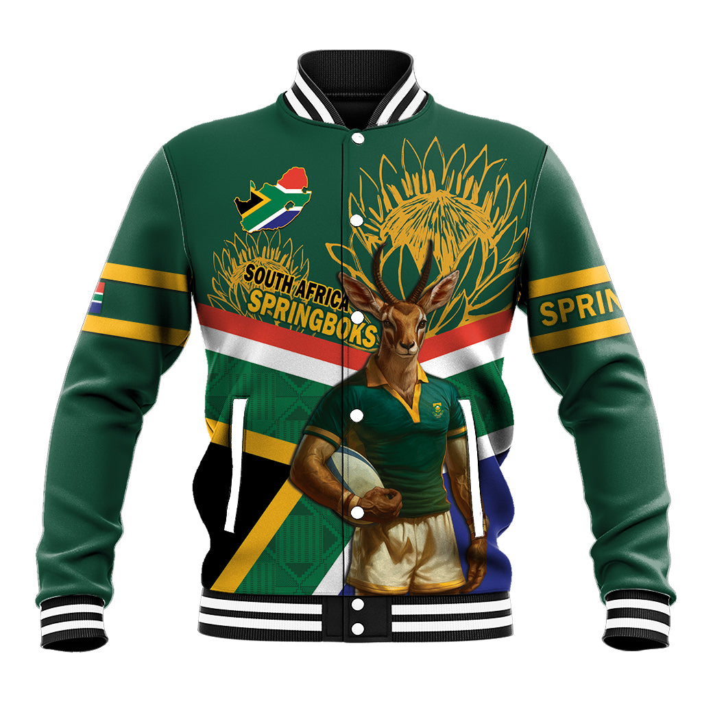 Custom South Africa Rugby Baseball Jacket 2024 Go Springboks Mascot African Pattern - Wonder Print Shop