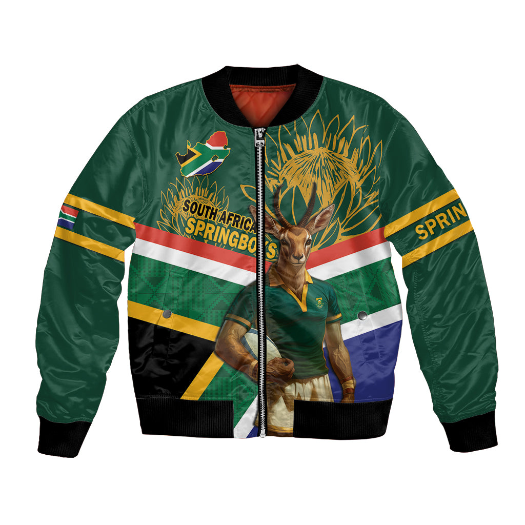 Custom South Africa Rugby Bomber Jacket 2024 Go Springboks Mascot African Pattern - Wonder Print Shop