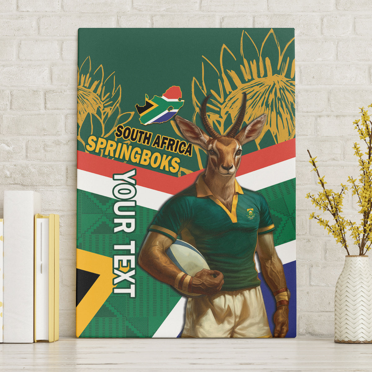 Custom South Africa Rugby Canvas Wall Art 2024 Go Springboks Mascot African Pattern - Wonder Print Shop