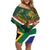 Custom South Africa Rugby Family Matching Off Shoulder Short Dress and Hawaiian Shirt 2024 Go Springboks Mascot African Pattern - Wonder Print Shop