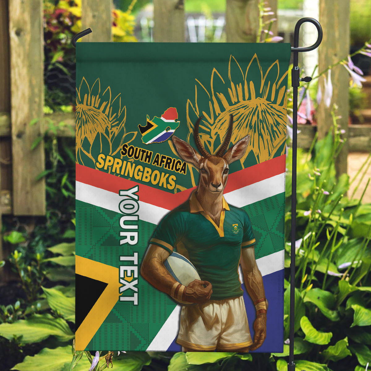 Custom South Africa Rugby Garden Flag 2024 Go Springboks Mascot African Pattern - Wonder Print Shop