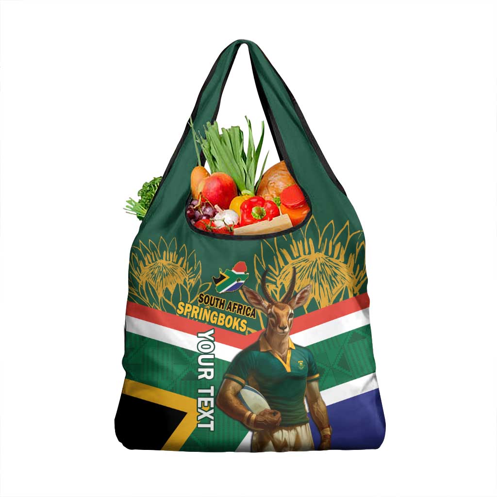 Custom South Africa Rugby Grocery Bag Go Springboks Mascot African Pattern