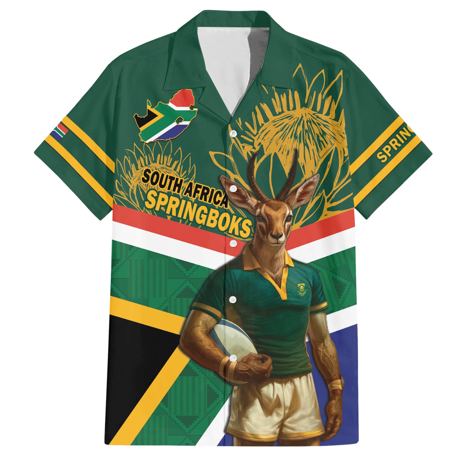 Custom South Africa Rugby Hawaiian Shirt 2024 Go Springboks Mascot African Pattern - Wonder Print Shop